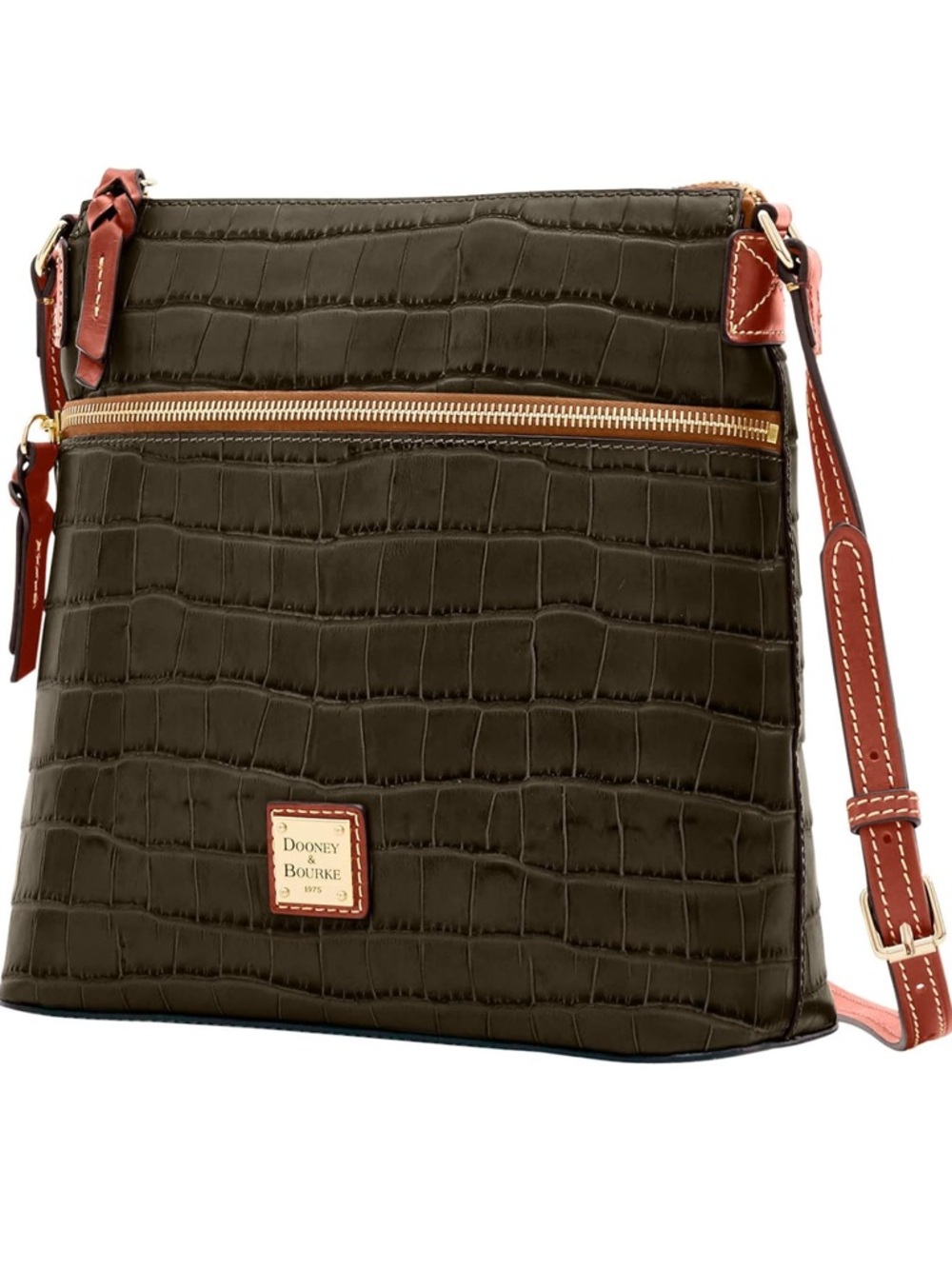 Dooney & Bourke Olive Croc-Embossed Crossbody Bag with Tan Trim Euc - Picture 2 of 10